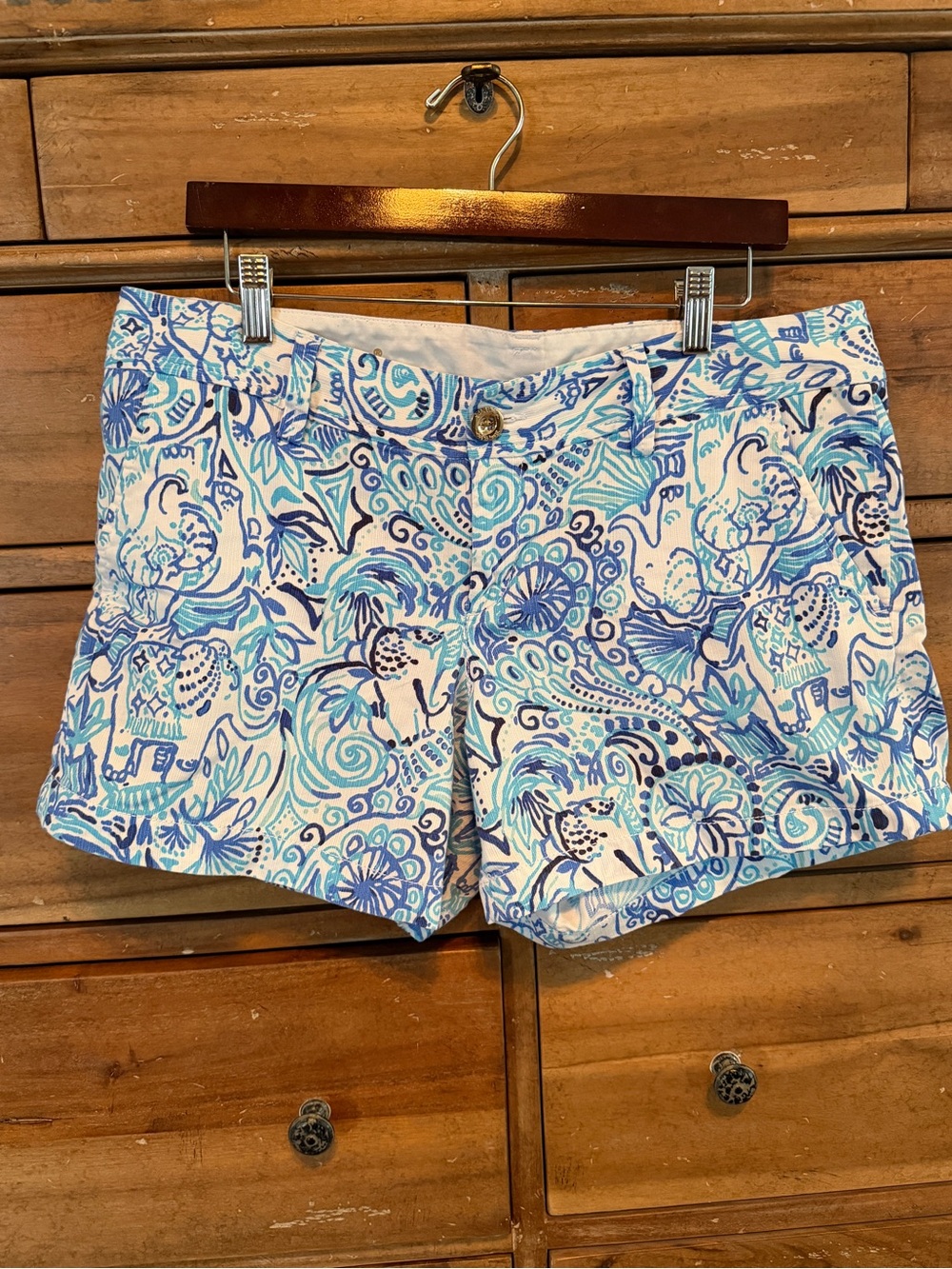 Lilly Pulitzer White, Blue & Aqua Paisley Floral Cotton Shorts